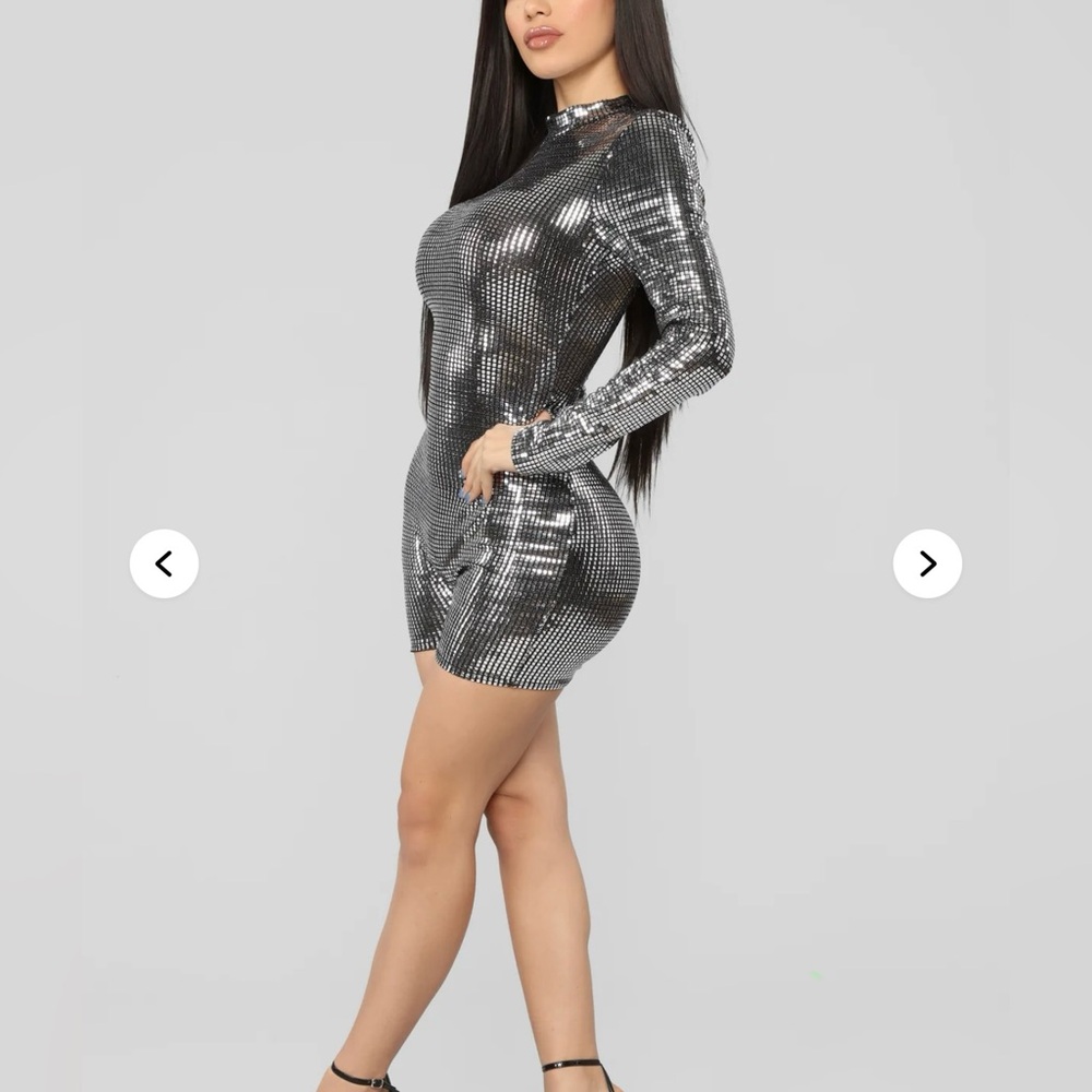 Fashion Nova Metallic Long Sleeve Romper